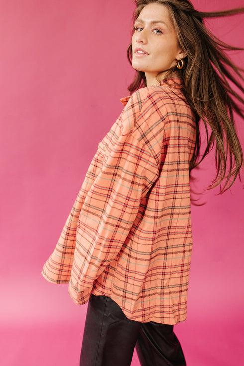 Under The Radar Plaid Shirt// Peach